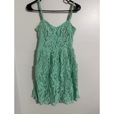 Vanity Mint Green Floral Lace Mini Dress Sleeveless Pockets Women Size Small