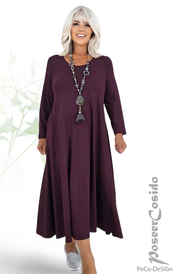 LAGENLOOK Basic Ballon-Kleid bordeaux 42 44 46 48 50 52 54 56 58 XL-XXL-XXXL - Bild 4 von 4