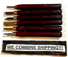 c1960 WOOD CARVING HAND CHISELS, SET, 6 KNIVES JAPAN, VG