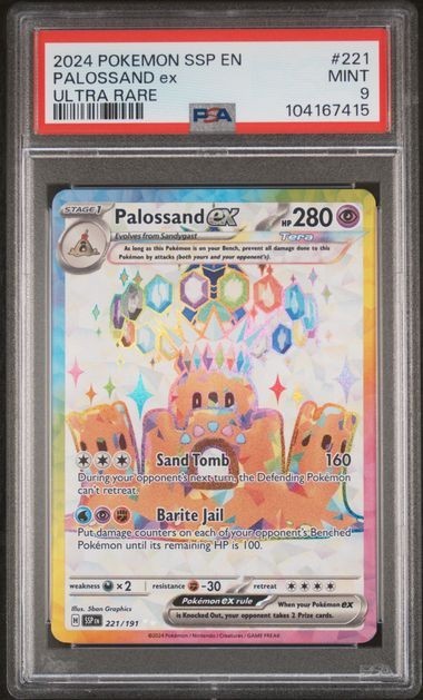 Pokemon Surging Sparks #221 Palossand EX Ultra Rare PSA 9