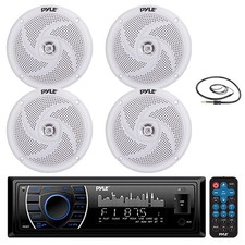 Pyle Single-DIN MP3 Bluetooth Marine Receiver, 4x 5.25" 180W Max 2-Way Speakers