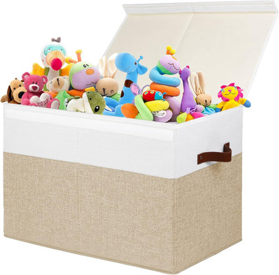 Large Toy Storage Box with Lid, Sturdy Toys Storage Chest Bin Organizer Basket w