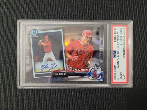 MIKE TROUT ANAHEIM ANGELS 2017 BOWMAN CHROME THEN & NOW CARD #20 PSA 9
