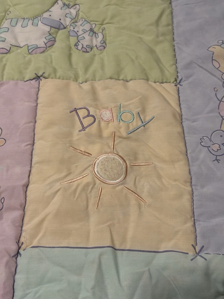 Vintage Just Born Baby Quilt Sun Animals Puffy Blanket Comforter Reversible - Image 3 of 4