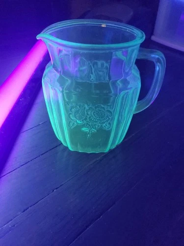 Rare 1930's Ice Blue Mayfair Open Rose Depression Glass 48 Oz Juice Pitcher-GLOW