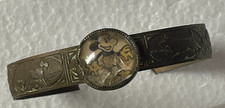 MICKEY MOUSE Child's Cuff Bracelet Convex "Bubble" Glass Band Chased w/Animals