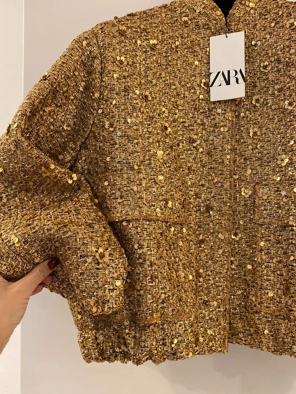 ZARA NEW WOMAN ZW COLLECTION SEQUIN JACKET GOLD ALL SIZES REF