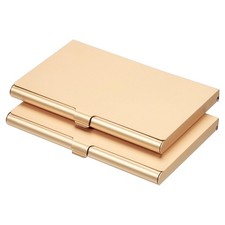 2pcs 3.6x2.3x0.3 Inch Business Card Holder Alloy Name Cards Case Champagne Gold