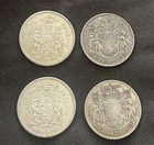 Lot of four (4) Vintage Canadian half dollar 50 Cent Coins - 80% Silver WOW!