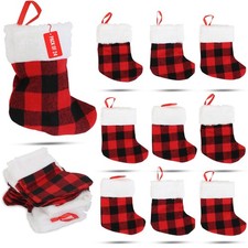 24-Pack Mini Christmas Stockings, 6-Inch, Red Buffalo Plaid Decoration Ornament