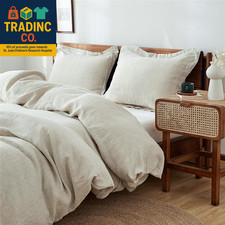 100 Linen Duvet Cover Set 3Pcs Basic Style Natural French Washed Flax Solid Col