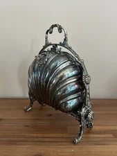 ARGENTO PIATTO CLAMSHELL PIEGHEVOLE SCALDABISCOTTI Decrativo Inglese