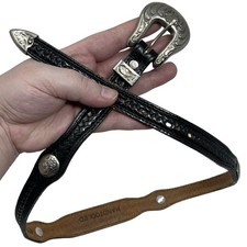 Vintage Circle Y Mexico Concho Black Leather Handtooled Belt 25-28.5 Inches 