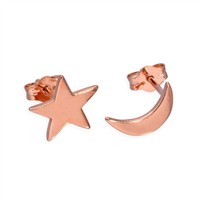 Rotgold Getaucht Sterlingsilber Mond & Stern Ohrstecker