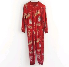 Nick Nora Sock Monkey Pjs Red Winter Antics One Piece Zip Pjs Size S Unisex