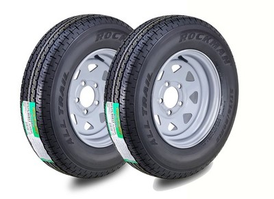2 Rockman Trailer Tire Assembly ST175/80R13 6-Ply Silver Spoke Rim 5 Lug on 4.5''
