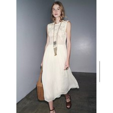 Zara ZW Collection Embroidered Combination Dress Ecru Lace Midi Womens Medium