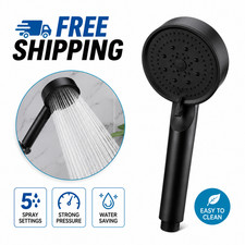 High Pressure Handheld Shower Head Black 5 Mode Adjustable Water Saving Sprayer