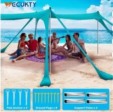 Beach Tent Sun Shelter 10 x 10FT with 8 Sandbags, UPF 50+ Protection Beach Sh...