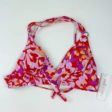 Salt + Cove Bikini Top Juniors Medium Red Pink Multicolor Triangle X Back NWT