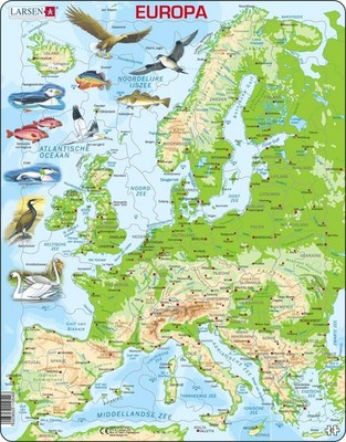 Larsen K70 Europe Topographic Map, Dutch Edition, 87 Piece Boxless Tray & Frame