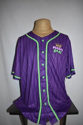 MARDI GRAS Graphic Baseball Jersey Shirt Purple LET THE GOOD TIMES ROLL NWT