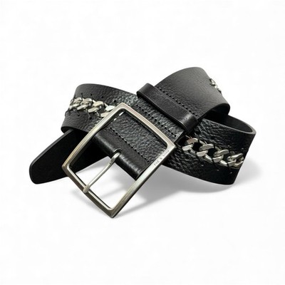 Rag & Bone Black Leather Jumbo Boyfriend Belt Small S 27-29 Silver Chain Link