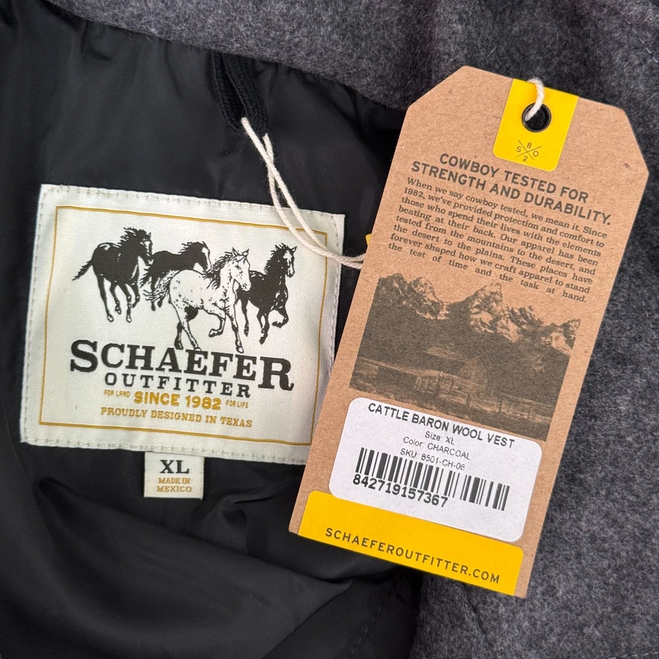 Schaefer Outfitter Cattle Baron Vest Mens XL Wool Western Ranchwear Charcoal - Image 3 of 4