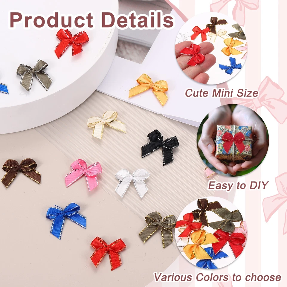 Mini Metallic Silver Edge Ribbon Bow, 22x23mm Bow (Pack of 100, White) Foto 3 de 4