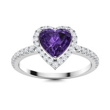 February Amethyst Stone Solitaire with Accents Ring Jewelry 925 Silver