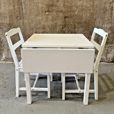 White IKEA Drop Leaf Dining Table with Two Chairs