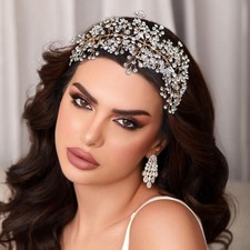 Gold Rhinestone Bride Headband Elegant Wedding Hair Pieces Bridal Accessories