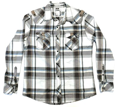 BKE Black Snap Western Shirt Mens L Long Sleeve Rockabilly Multicolored EUC