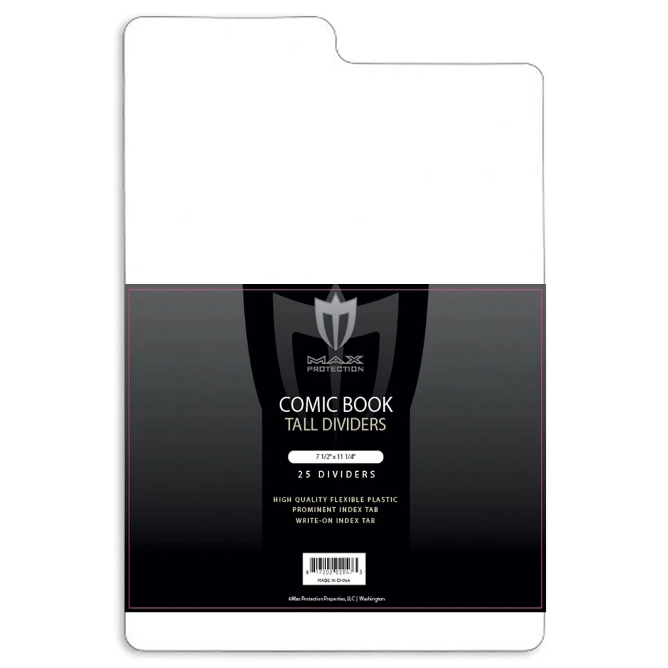 Pack of 25 Max Pro White Tabbed Plastic Tall Comic Book Storage Box Dividers