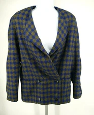 Vtg Michi Moon For Sanyo Houndstooth Blazer Jacket Womens Size 6 Green Blue