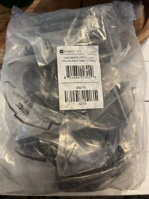 MONOPRICE 2302 Patch Cord,Cat 6,Booted,Black,7.0 ft. (QTY:10)