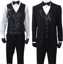 Men's Elegant Tuxedo shiny decorative pieces on jacket and vest. 3 piece set 713