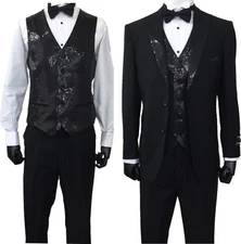 Men's Elegant Tuxedo shiny decorative pieces on jacket and vest. 3 piece set 713