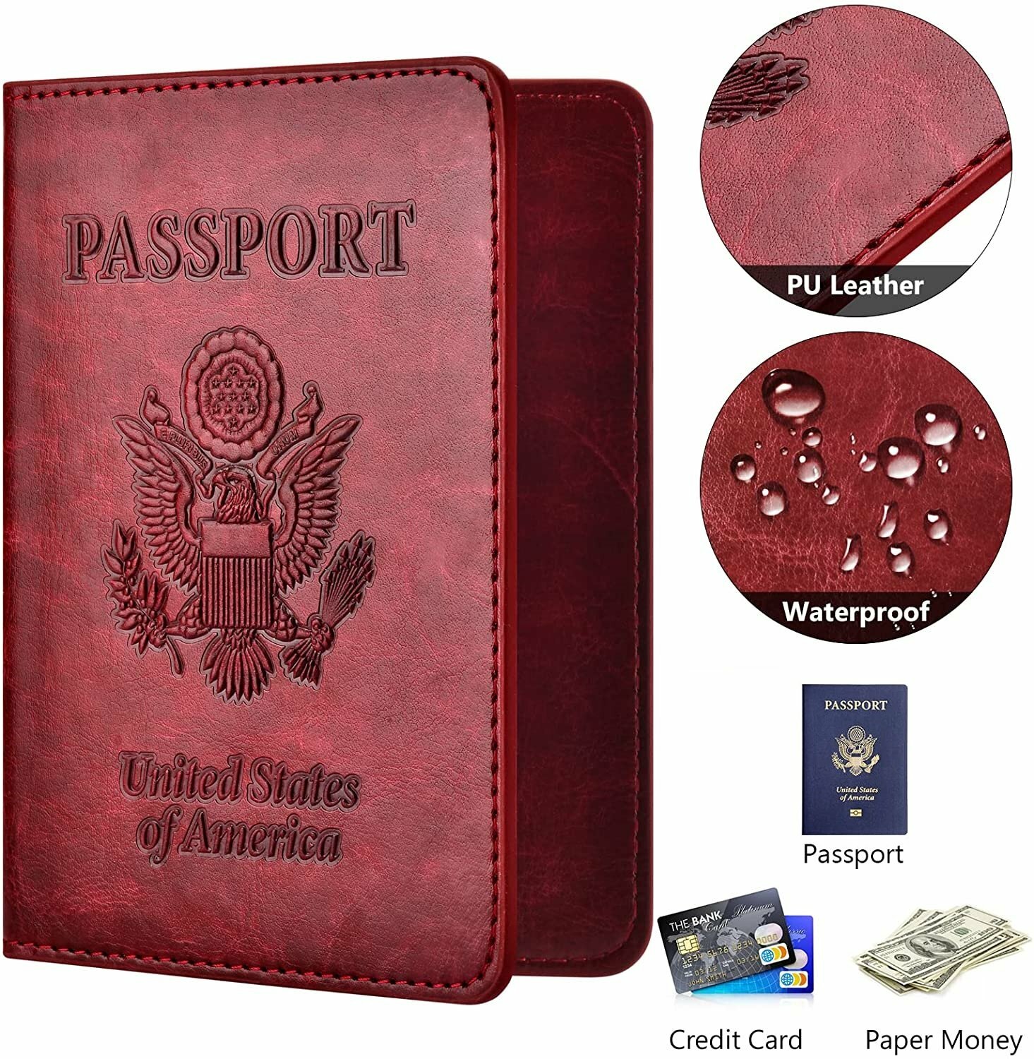 Leather RFID Blocking Passport Holder with Vaccine Card Slot  -image