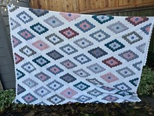 Hand Stitched Quilt Preowned Diamond Pattern Lg 97" x 104", Import Cotton China