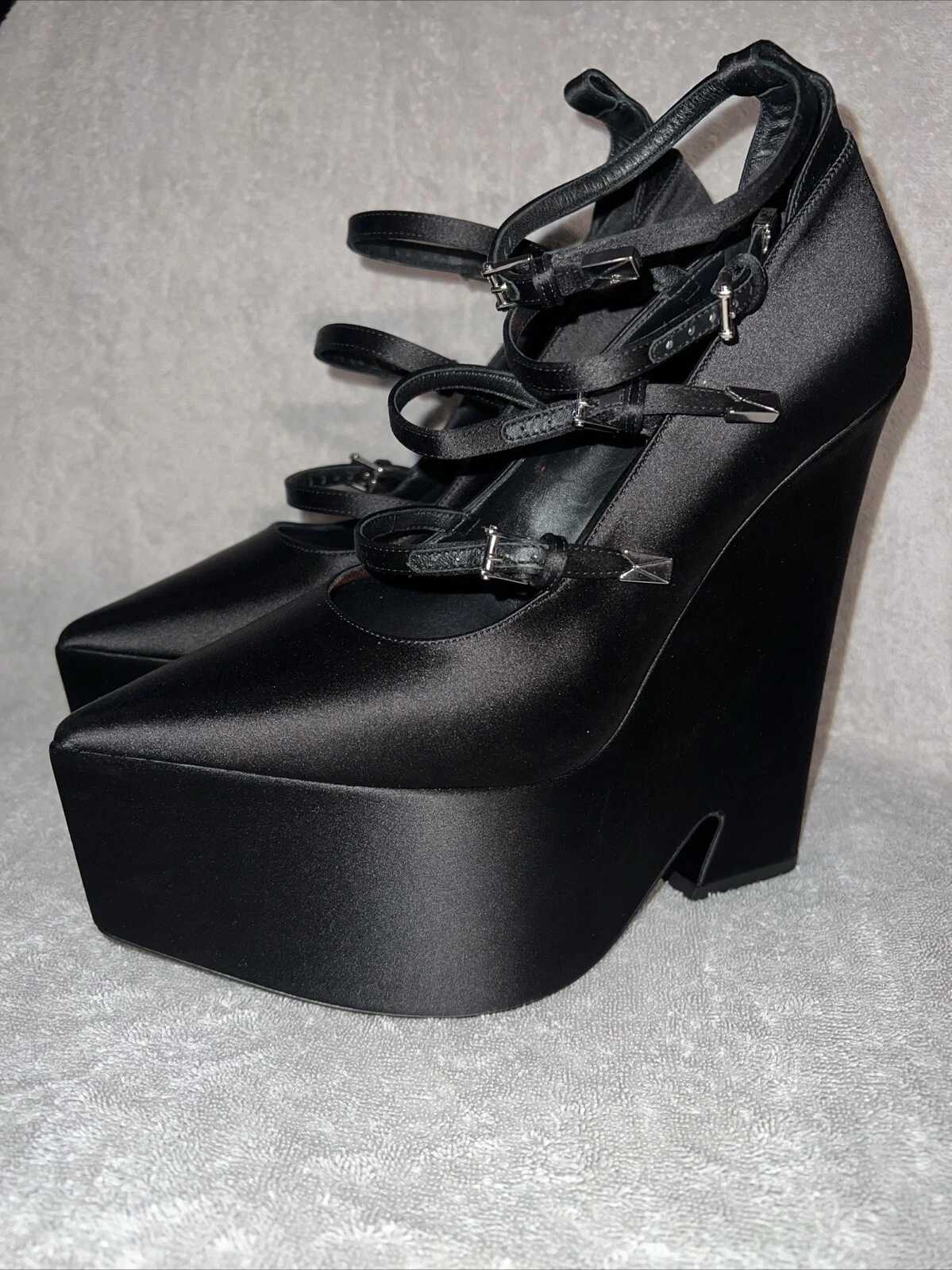 NUOVE scarpe décolleté con plateau Versace Tempest nere a punta raso taglia 39 5 US 9 5