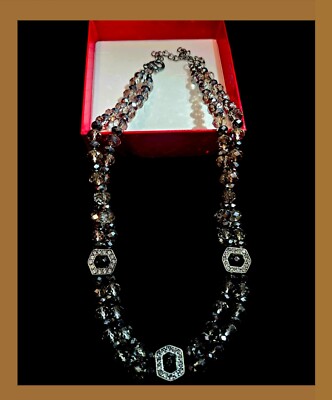 Vintage 50s Austrian Crystal Multi Faceted Double Strand Necklace 6-8mm  Beads 