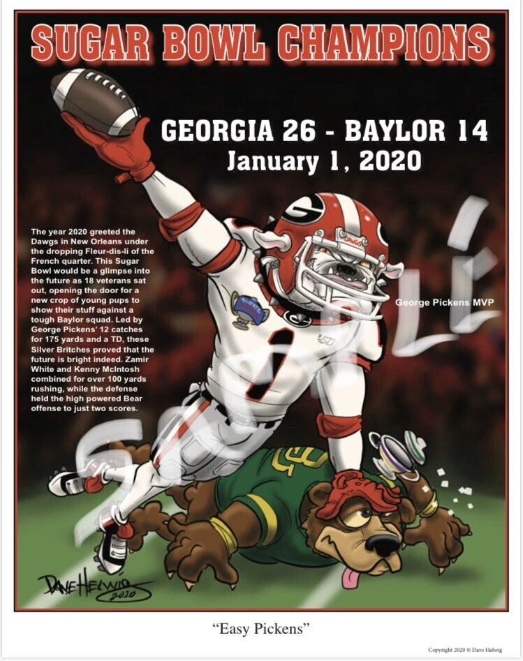 Georgia Bulldogs UGA Football 2020 Easy Pickens 11x14 Helwig Art