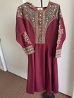 Vintage Ritu Kumar Embroidered Dress Kurta Set Tunic Burgundy Anarkali w Pants — photo 1