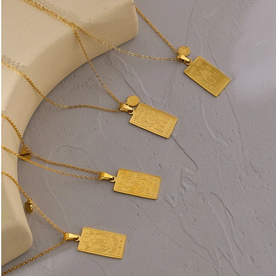 Collar Zodiaco Chapado en Oro 18K Acero Inoxidable Cuadrado Rectángulo Horóscopo Regalo Foto 2 de 4