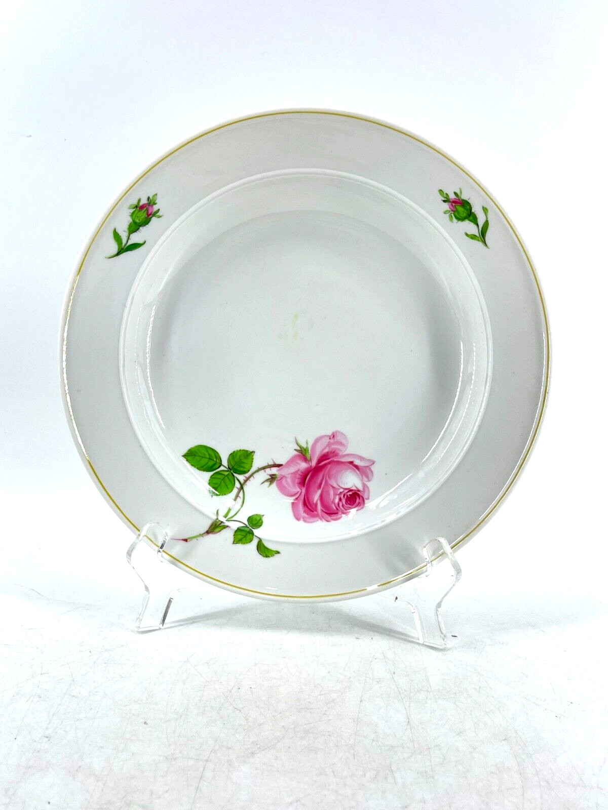 Antique Signed Meissen Hand Painted German Pink Roses Serving Bowl 9 5/8