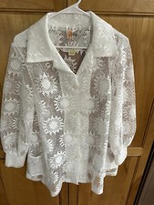 Vintage 70s Sun Glo Miami L 44  White Sunburst Lace Swimsuit Cover-up Mod Go-Go