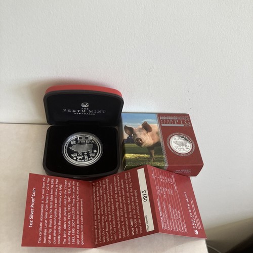 2019 Australia Silver 1 Oz. $1 PROOF Coin Year Of The Pig Perth Mint W/ Box/COA - Picture 3 of 5