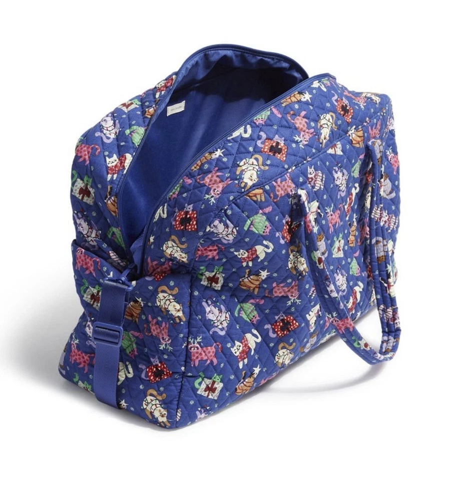 NWT Vera Bradley Large Weekender Travel Duffel Bag Tote Catnip Christmas $159 - Image 2 of 4