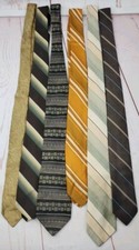 Lot Of 6 Vtg Necktie Lot Wide Swing Deco Ties Group Mustard Brown Tan Stripe